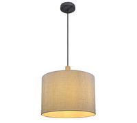 LED Suspension textile abat-jour tissu gris lampe de salon, métal bois, 7W 806Lm blanc chaud, DxH 40x120 cm