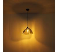 Lampe LED à suspendre Lampe de salon Lampe de table de cuisine, métal noir verre fumé, abat-jour en verre en forme de fleur, E27 filament LED, D 34 cm