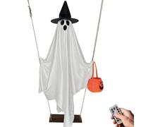 LED Swinging Ghost Halloween Decoration with Pumpkin Bucket and Remote