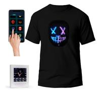 LED T-Shirt with Bluetooth Programmable App, Glow in The Dark Shirts with LED Shining Panel, Light Up Shirt for Rave Party