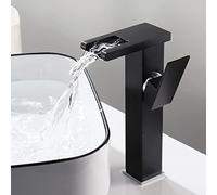 LED Tap, Brass with Hot and Cold, Colors Changing Bathroom Sink Faucet, Single Handle 1 Hole Waterfall Basin Mixer Black,High