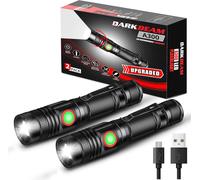 Led Torch Usb Rechargeable 2000 High Lumens, Small And Bright Flashlights, Adjustable Focus Water Resistant White Light Portable For Camping, Outdoor, Emergency, 2 Pack