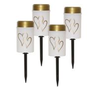 LED Universum Lot de 4 bougies funéraires LED blanches/dorées avec motif cœur solaire avec batterie et piquet en plastique résistant aux intempéries IP44 Hauteur 12 cm