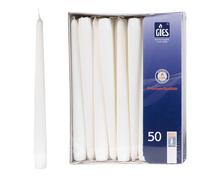 LED Universum - Lot de 50 bougies à tige blanches - Hauteur : 24,5 cm - Diamètre : 2,2 cm - Durée de combustion : environ 7 heures - Décoration de table pour mariage, Noël, fêtes, etc