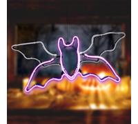 LED Universum - Silhouette de fenêtre LED violet fluo chauve-souris Vlady avec effet battement d'ailes 230 V IP44 54 x 25 cm Décoration effrayante