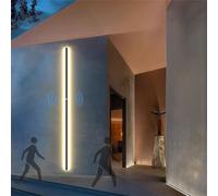 LED Villa Applique Murale avec Détection de Mouvement Lampe Murale Extérieure IP65 Etanche Noir Éclairage Mural Porch Acrylique Longue Luminaire Mural Intérieure pour Terrasse (Lumière Neutre,150cm)