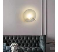 LED Wall Light, Round Marble Wall Sconce,Wall Mount Alabaster ,LED Brass Base Bathroom Vanity Wall Mounted Lamp Bedroom Light for Bedside Living Room Hallway Dining Room