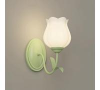 LED Wall Light, Sconce Flower for Bedroom Green Wall Sconce with Frosted Glass Indoor Wall Mounted Lamp for Girl Bedroom Living Room Porch Hallway/Tulip
