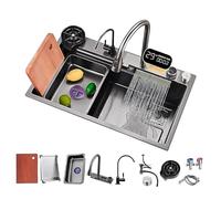 LED Waterfall Kitchen Sink - Single Bowl with Temperature Display Knob Drainage & Accessories - Design moderne pour un nettoyage facile et stylish Home Upgrade
