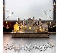 LED Winterszene Dorf - ca. 30 x 14 cm - décoration en bois illuminée pour Noël