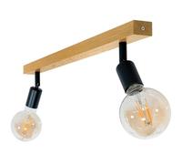LED Wood Luminaire Plafonnier 2 Spots Bois Chêne Fait Main - Éclairage de Plafond Orientable E27 - Vintage Lampe Plafond Chambre Salon et Cuisine - Luminaires Intérieur Industriel (Sans Ampoule)