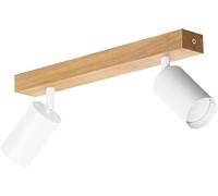 LED Wood Luminaire Plafonnier 2 Spots Bois Chêne Fait Main - Éclairage de Plafond Orientable GU10 - Lampe Plafond Chambre Salon et Cuisine - Luminaires Intérieur (Sans Ampoule) - Longueur 35cm