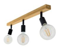 LED Wood Luminaire Plafonnier 3 Spots Bois Chêne Fait Main - Éclairage de Plafond Orientable E27 - Vintage Lampe Plafond Chambre Salon et Cuisine - Luminaires Intérieur Industriel (Sans Ampoule)