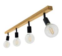 LED Wood Luminaire Plafonnier 4 Spots Bois Chêne Fait Main - Éclairage de Plafond Orientable E27 - Vintage Lampe Plafond Chambre Salon et Cuisine - Luminaires Intérieur Industriel (Sans Ampoule)