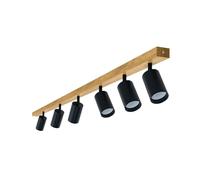 LED Wood Luminaire Plafonnier 6 Spots Bois Chêne Fait Main - Éclairage de Plafond Orientable GU10 - Lampe Plafond Chambre Salon et Cuisine - Luminaires Intérieur (Sans Ampoule) - Longueur 115cm