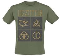 Led Zeppelin Green Symbols Homme T-Shirt Manches Courtes Olive XXL 100% Coton Regular/Coupe Standard