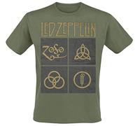 Led Zeppelin Ledzeppelin_Gold Symbols in Square_Men_Green_TS: M T-Shirt, Noir (Black Black), Medium Homme