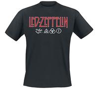 Led Zeppelin Logo & Symbols Homme T-Shirt Manches Courtes Noir 100% Coton Regular/Coupe Standard
