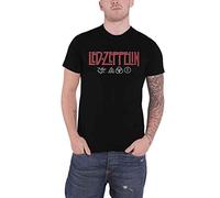 Led Zeppelin Logo & Symbols Homme T-Shirt Manches Courtes Noir S 100% Coton Regular/Coupe Standard