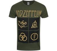 Led Zeppelin Ledzeppelin_Gold Symbols in Square_Men_Green_TS: S T-Shirt, Noir (Black Black), Small Homme