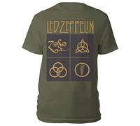 Led Zeppelin - T-Shirt # L Unisex Green # Gold Symbols in Black Square