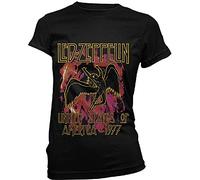 LED Zeppelin T Shirt Noir Flames Band Logo Nouveau Officiel Femme Skinny Fit Size L