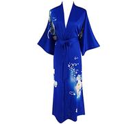 Ledamon Femmes Satin Kimono Longue Robe de Nuit Floral Classique - Bleu - taille unique
