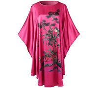 Ledamon Peignoir court 100 % soie pour femme - Manches chauve-souris classiques, rose rouge, taille unique
