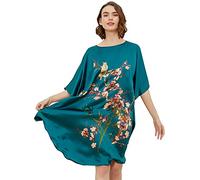 Ledamon Peignoir Court Femme 100% Soie Manches Chauve-Souris Vert Foncé Taille Unique