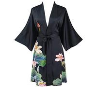 Ledamon Robe courte kimono pour femme - Peignoir floral classique - Chemise de nuit, Noir-a, taille unique