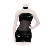 Ledapol Robe Mini Laquée Sans Manches Style Cocktail Noir