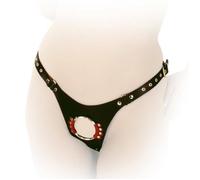 Ledapol - Véritable Cuir Anneau Métallique String Ouvert Avec Clous Noir-Rouge