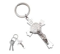 Leddy Living Porte-clés INRI crucifié de Jésus-Christ - Pendentif religieux en métal pour clés, sac à dos et voiture - Symbole de foi et protection - Idée cadeau chrétien, acier, 11 cm