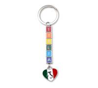 Leddy Living Porte-clés Italie avec cubes colorés et cœur drapeau italien - Idée cadeau pour homme et femme, accessoire pour voiture, maison et voyage, multicolore, 12 CM