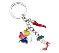 Leddy Living Porte-clés porte-bonheur en métal avec botte italienne, corn et trèfle à quatre feuilles - Amulette Scaramantico avec symboles traditionnels - Souvenir italien pour maison, voiture et