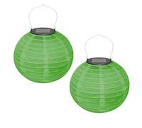 Ledeak 2 Pièce Lanterne Solaire LED Exterieur, 20cm Ronde Lampions d'extérieur Résistants Aux Intempéries, Polyester Suspendre Lampion de Style Oriental Chinois pour Jardin Célébrations (Vert)