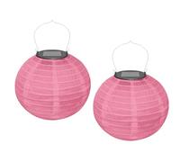 Ledeak 2 Pièce Lanterne Solaire LED Exterieur, 20cm Ronde Lampions d'extérieur Résistants Aux Intempéries, Polyester Suspendre Lampion de Style Oriental Chinois pour Jardin Célébrations (Rose)