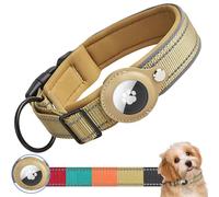 Ledeak Collier Airtag pour Chien, Étanche Réfléchissant Réglable Tactique Collier Chien AirTag, Nylon Collier Large Chien Rembourré avec Support AirTag pour Petits Moyens Grands Chiens (Kaki, XL)