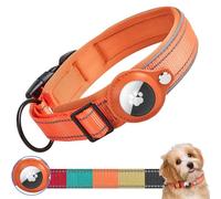 Ledeak Collier Airtag pour Chien, Étanche Réfléchissant Réglable Tactique Collier Chien AirTag, Nylon Collier Large Chien Rembourré avec Support AirTag pour Petits Moyens Grands Chiens (Orange, S)