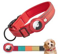 Ledeak Collier Airtag pour Chien, Étanche Réfléchissant Réglable Tactique Collier Chien AirTag, Nylon Collier Large Chien Rembourré avec Support AirTag pour Petits Moyens Grands Chiens (Rouge, L)