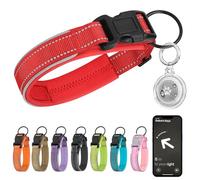 Ledeak Collier Chien Tactique, Collier Réfléchissant pour Chien avec Étuis pour Apple AirTag, Collier Chiot en Nylon Reglable, Collier Anti Stress Chien pour Petits, Moyens, Grands Chiens (Rouge, L)