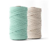 LEDENT Corde à macramé (3mm, 2x120M, Bleu Aqua & écru Naturel) - Double Torsion en 100% Coton recyclé pour des projets créatifs, décoration et Bricolage