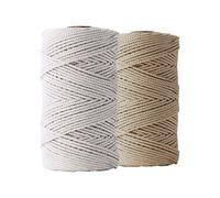 LEDENT Corde à macramé (3mm, 2x120M, écru Naturel & Sable) - Double Torsion en 100% Coton recyclé pour des projets créatifs, décoration et Bricolage