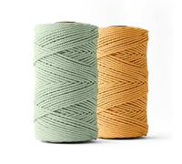 Ledent Corde à macramé (3mm, 2x120M, Eucalyptus & Jaune Moutarde) - Double Torsion en 100% Coton recyclé pour des projets créatifs