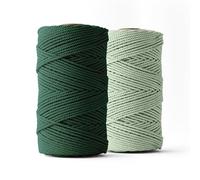 Ledent Corde à macramé (3mm, 2x120M, Eucalyptus & Vert foncé) - Double Torsion en 100% Coton recyclé pour des projets créatifs