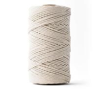 LEDENT Corde à macramé (3mm, Rouleau XL 200M, Naturel écru) - Double Torsion en 100% Coton recyclé pour des projets créatifs, décoration et Bricolage - 200M à Une pièce