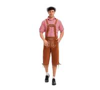Lederhosen Pantalon en cuir bavarois pour homme Oktoberfest Costume pour la bière, kaki, L