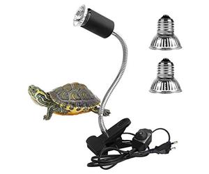 LEDGLE 2 Ampoules UVA UVB 25W et 50W,Lampe Reptiles Lampe Tortue Terrestre Chauffante avec Base Longue 360°Rotation pour Reptiles et Amphibiens