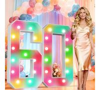 Ledido Chapiteau lumineux de 1,2 m - Chiffres 60 - 34 couleurs changeantes - 1,2 m de haut avec télécommande - Grand numéro lumineux pour anniversaire de mariage, remise de diplôme, décoration de fête