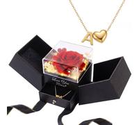 Ledido Véritable rose rouge préservée avec collier, collier avec initiale en forme de cœur plaqué or 18 carats, cadeaux pour maman, épouse, petite amie, grand-mère pour la Saint-Valentin, Noël
